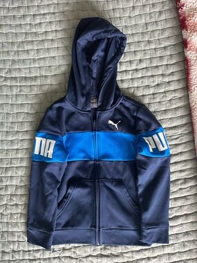 Puma Kids Navy and Bright Blue Hooded Zip-Up Jacket